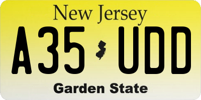NJ license plate A35UDD