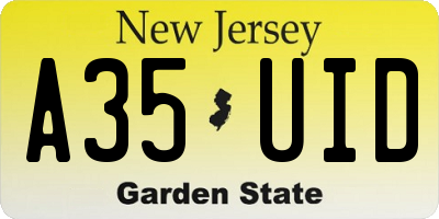 NJ license plate A35UID