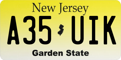 NJ license plate A35UIK