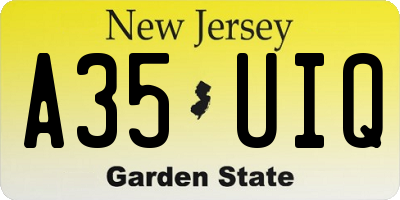 NJ license plate A35UIQ