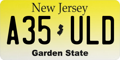 NJ license plate A35ULD