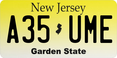 NJ license plate A35UME