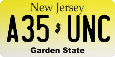 NJ license plate A35UNC