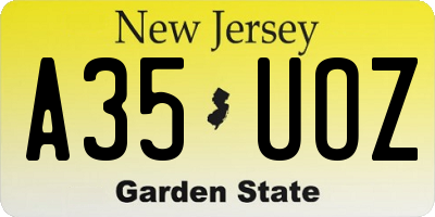 NJ license plate A35UOZ