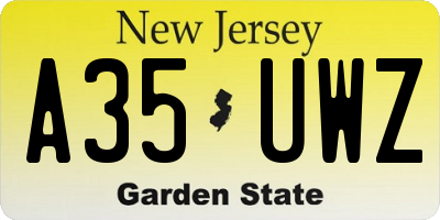 NJ license plate A35UWZ