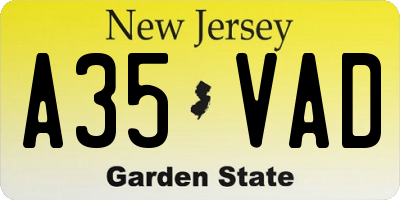 NJ license plate A35VAD
