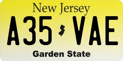 NJ license plate A35VAE