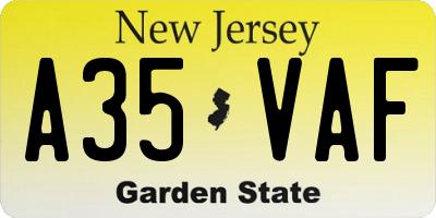 NJ license plate A35VAF