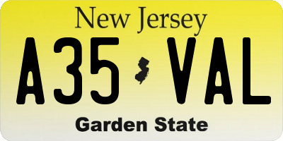 NJ license plate A35VAL