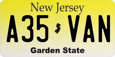 NJ license plate A35VAN