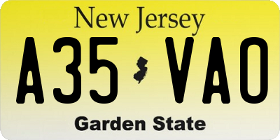 NJ license plate A35VAO