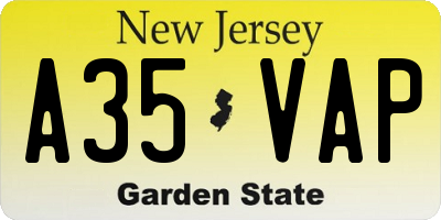 NJ license plate A35VAP