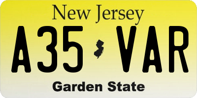 NJ license plate A35VAR