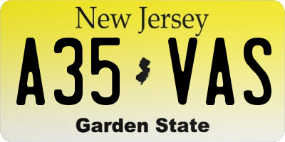 NJ license plate A35VAS