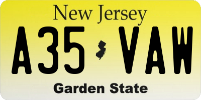 NJ license plate A35VAW