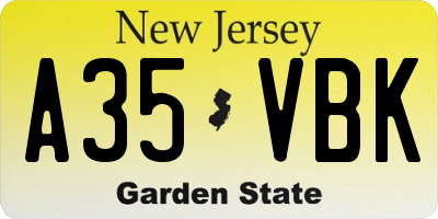 NJ license plate A35VBK