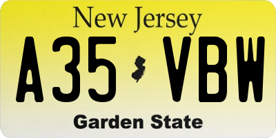 NJ license plate A35VBW