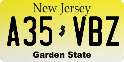 NJ license plate A35VBZ