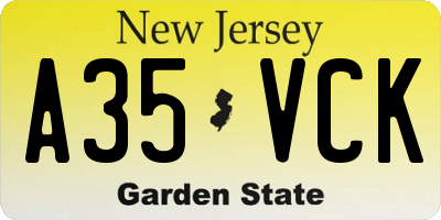 NJ license plate A35VCK
