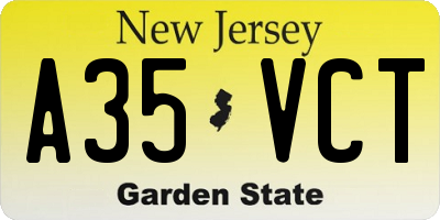 NJ license plate A35VCT