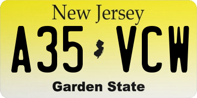 NJ license plate A35VCW