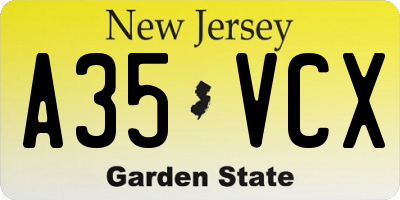 NJ license plate A35VCX