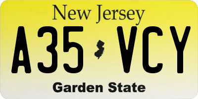 NJ license plate A35VCY