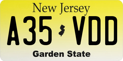 NJ license plate A35VDD