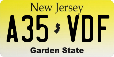 NJ license plate A35VDF