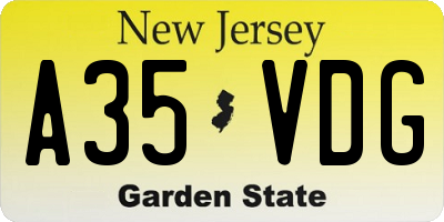 NJ license plate A35VDG