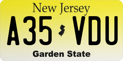 NJ license plate A35VDU