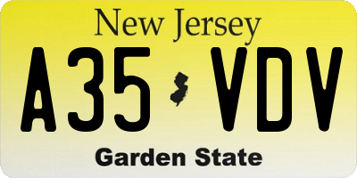 NJ license plate A35VDV