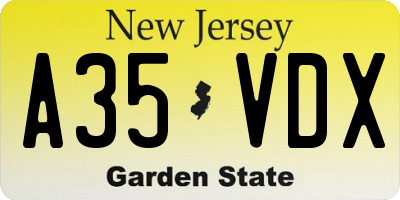NJ license plate A35VDX