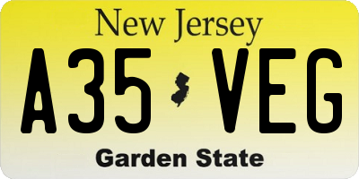 NJ license plate A35VEG