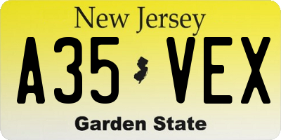 NJ license plate A35VEX