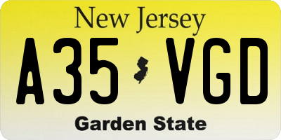 NJ license plate A35VGD