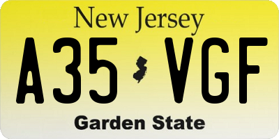 NJ license plate A35VGF