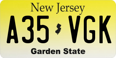 NJ license plate A35VGK