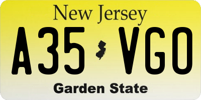 NJ license plate A35VGO