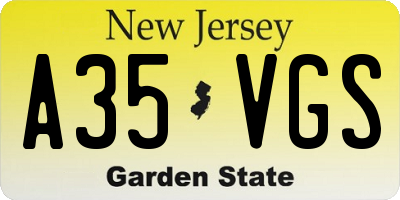 NJ license plate A35VGS