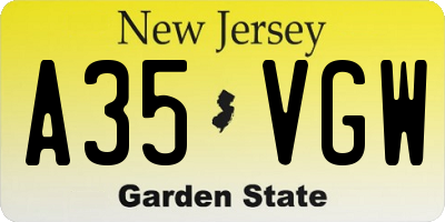 NJ license plate A35VGW