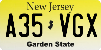 NJ license plate A35VGX