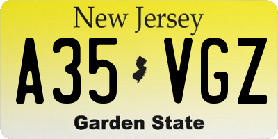 NJ license plate A35VGZ