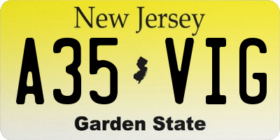 NJ license plate A35VIG