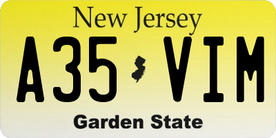 NJ license plate A35VIM