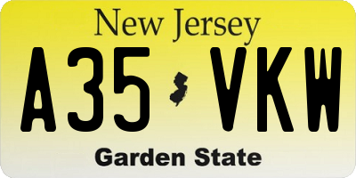 NJ license plate A35VKW