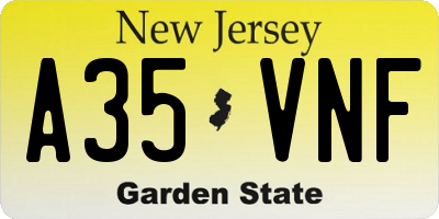 NJ license plate A35VNF