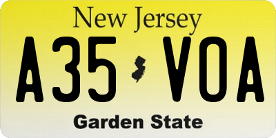 NJ license plate A35VOA