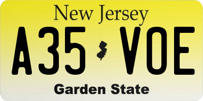 NJ license plate A35VOE