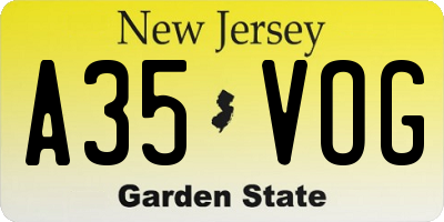 NJ license plate A35VOG